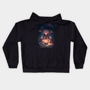 Anime Hot Wizard Girl Reading a Book of Spells Kids Hoodie